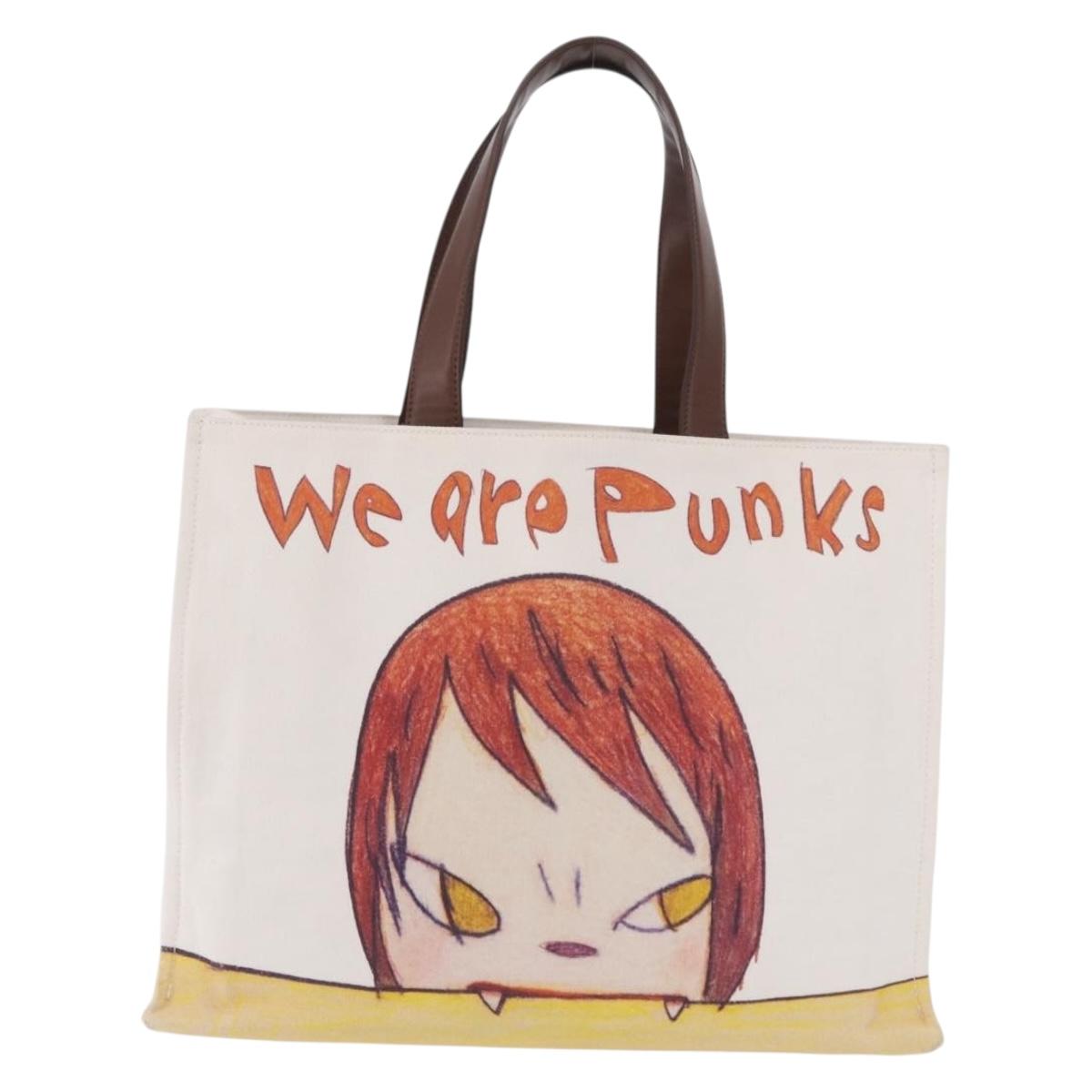 Stella McCartney Nara Yoshitomo Tote Bag Canvas White Brown Auth mr2934V