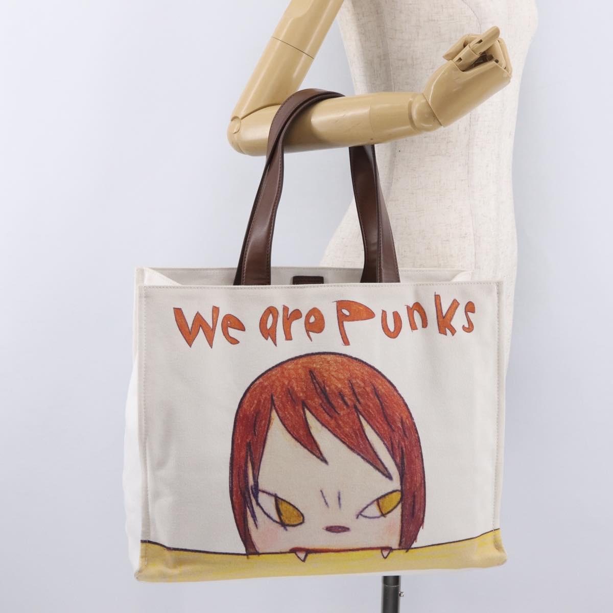 Stella McCartney Nara Yoshitomo Tote Bag Canvas White Brown Auth mr2934V