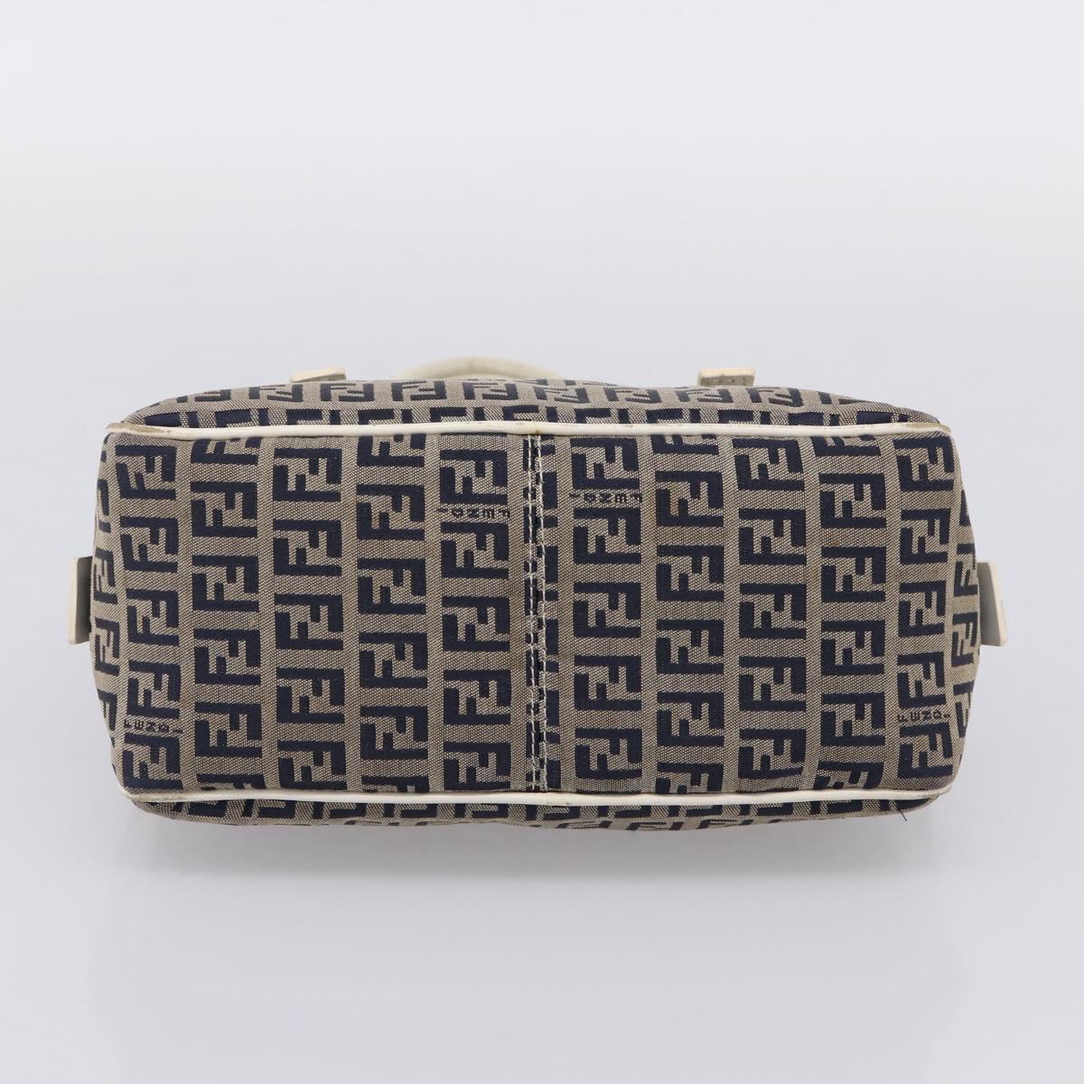 FENDI Zucchino Canvas Hand Bag Navy Silver 8BN004 Auth mr2935