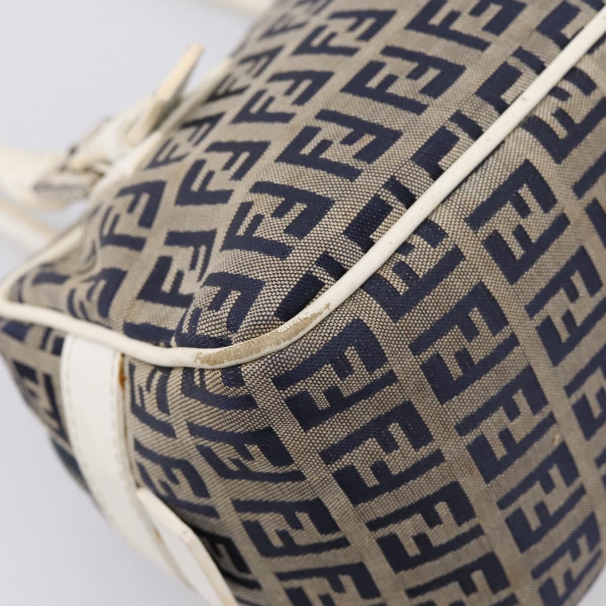 FENDI Zucchino Canvas Hand Bag Navy Silver 8BN004 Auth mr2935