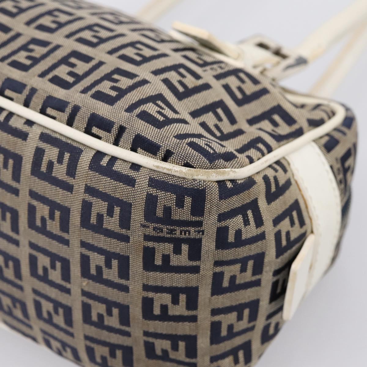 FENDI Zucchino Canvas Hand Bag Navy Silver 8BN004 Auth mr2935