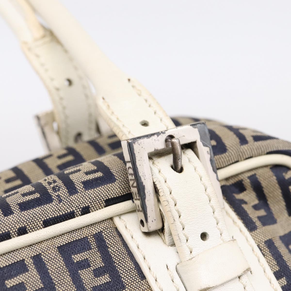 FENDI Zucchino Canvas Hand Bag Navy Silver 8BN004 Auth mr2935
