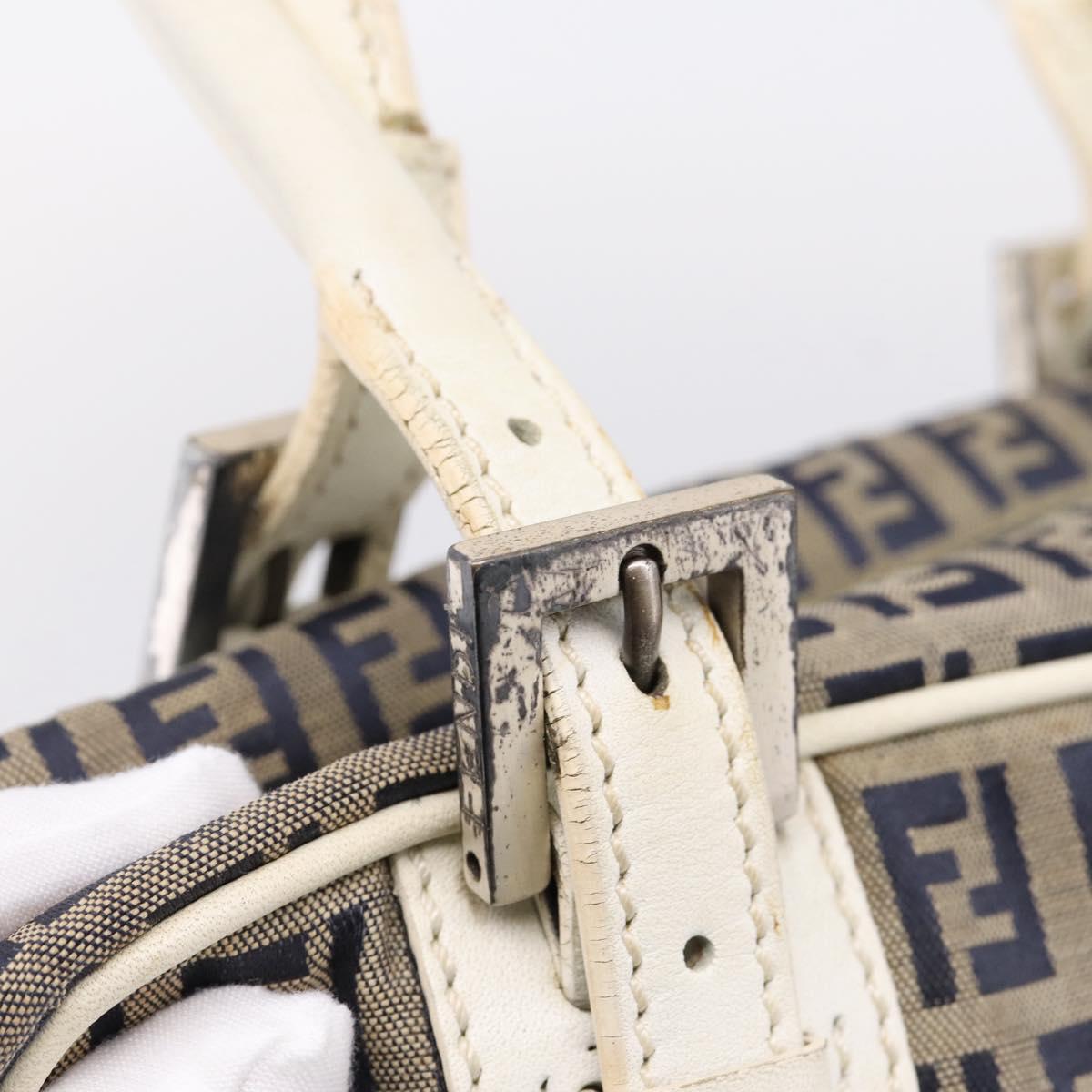 FENDI Zucchino Canvas Hand Bag Navy Silver 8BN004 Auth mr2935