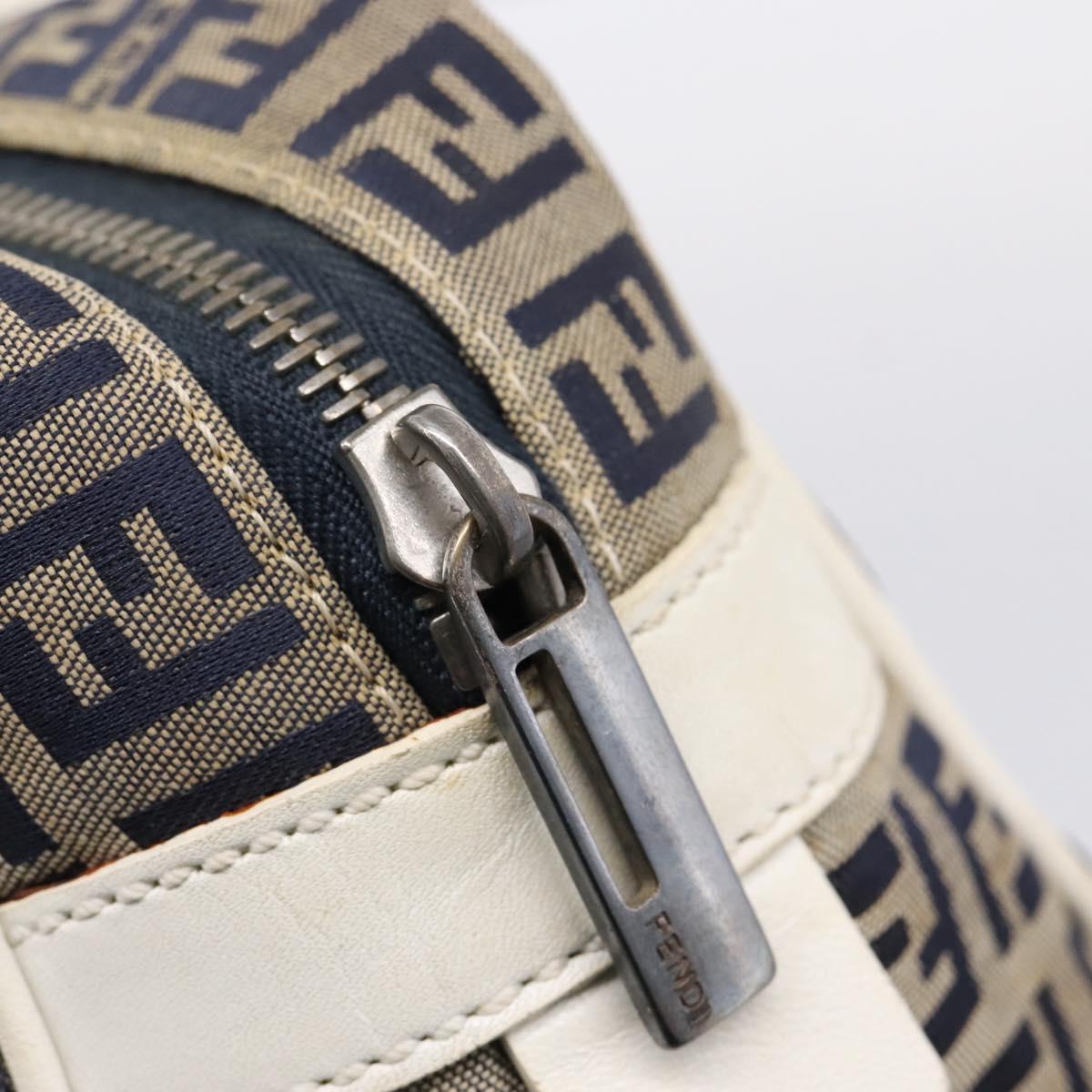 FENDI Zucchino Canvas Hand Bag Navy Silver 8BN004 Auth mr2935