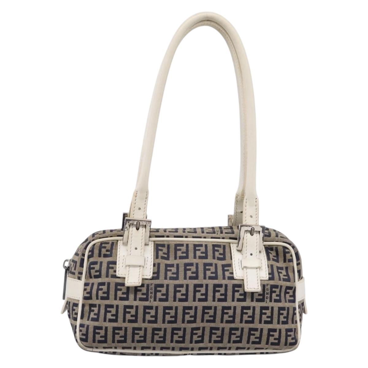 FENDI Zucchino Canvas Hand Bag Navy Silver 8BN004 Auth mr2935