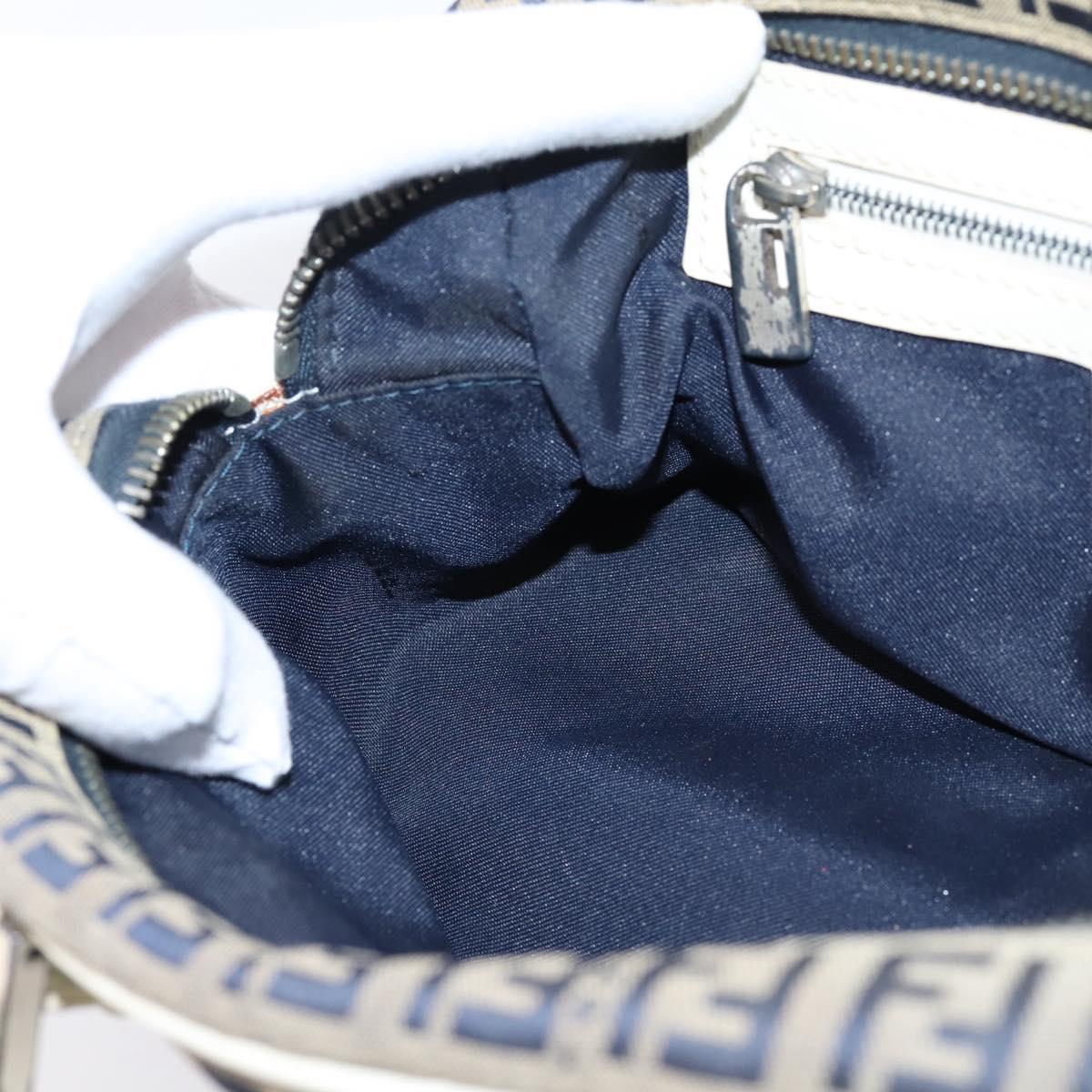 FENDI Zucchino Canvas Hand Bag Navy Silver 8BN004 Auth mr2935