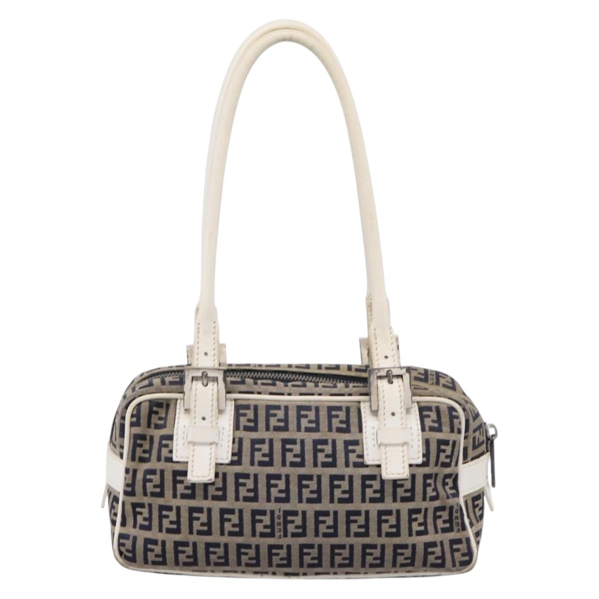 FENDI Zucchino Canvas Hand Bag Navy Silver 8BN004 Auth mr2935