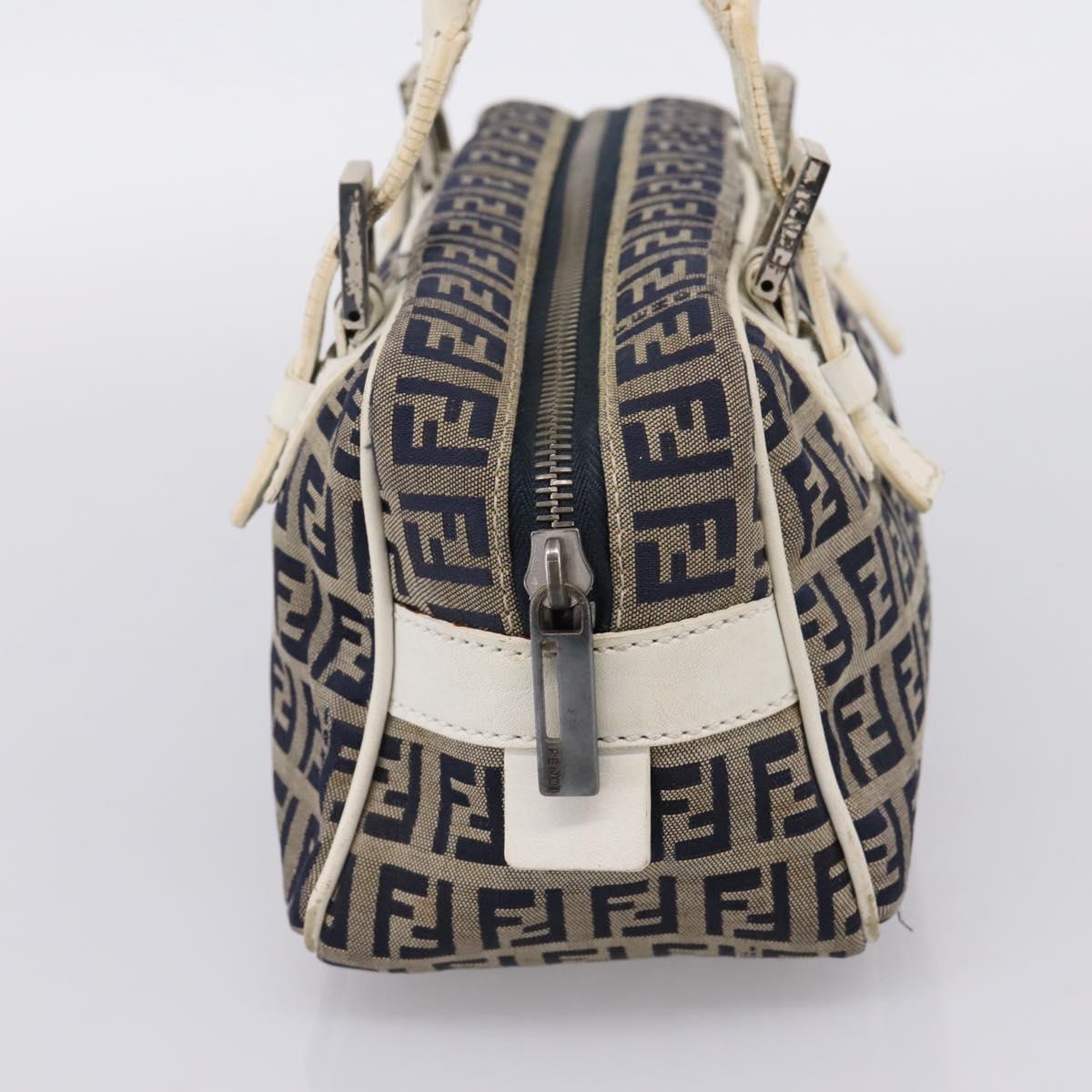 FENDI Zucchino Canvas Hand Bag Navy Silver 8BN004 Auth mr2935