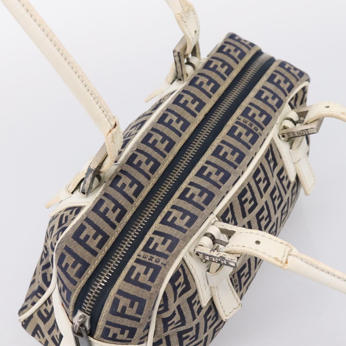 FENDI Zucchino Canvas Hand Bag Navy Silver 8BN004 Auth mr2935