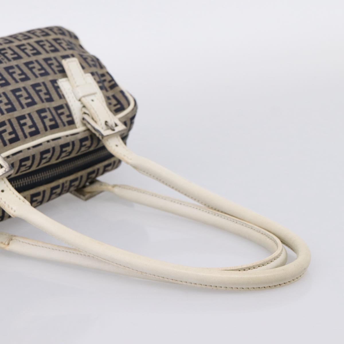 FENDI Zucchino Canvas Hand Bag Navy Silver 8BN004 Auth mr2935