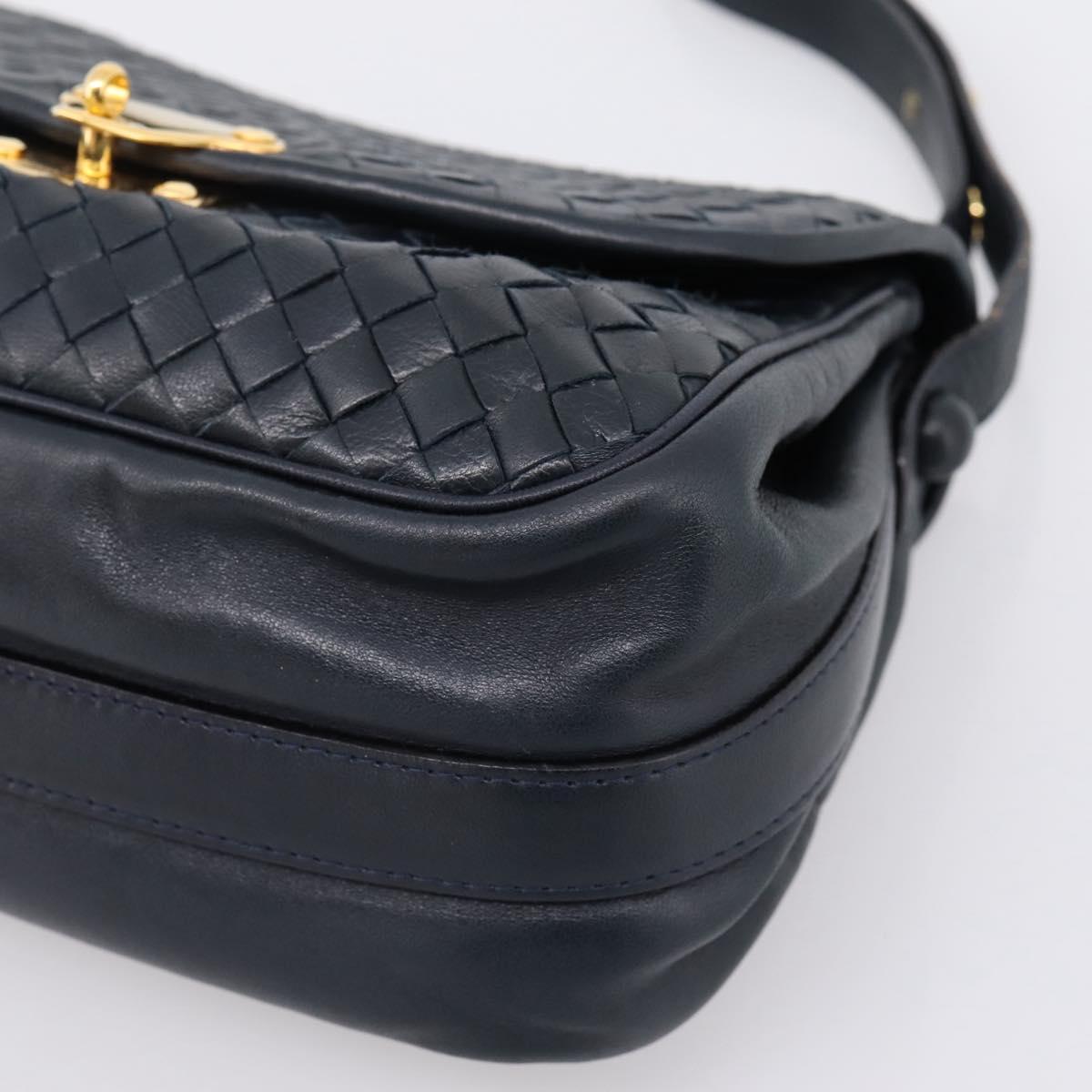 Bottega Veneta INTRECCIATO Shoulder Bag Leather Black Gold Tone Auth mr2936