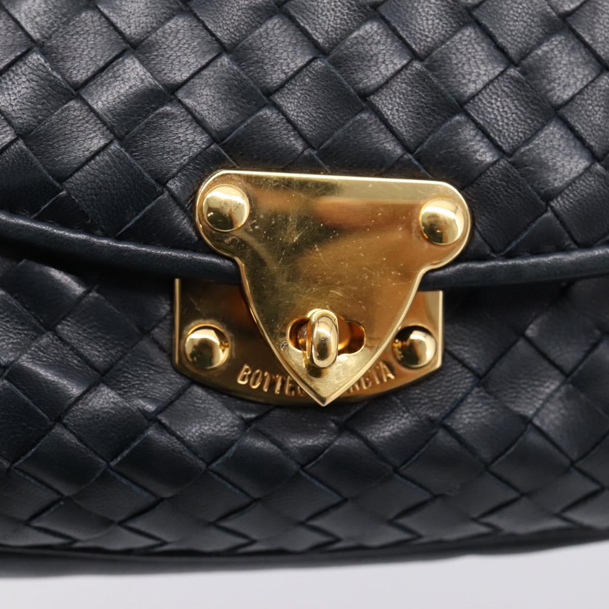 Bottega Veneta INTRECCIATO Shoulder Bag Leather Black Gold Tone Auth mr2936