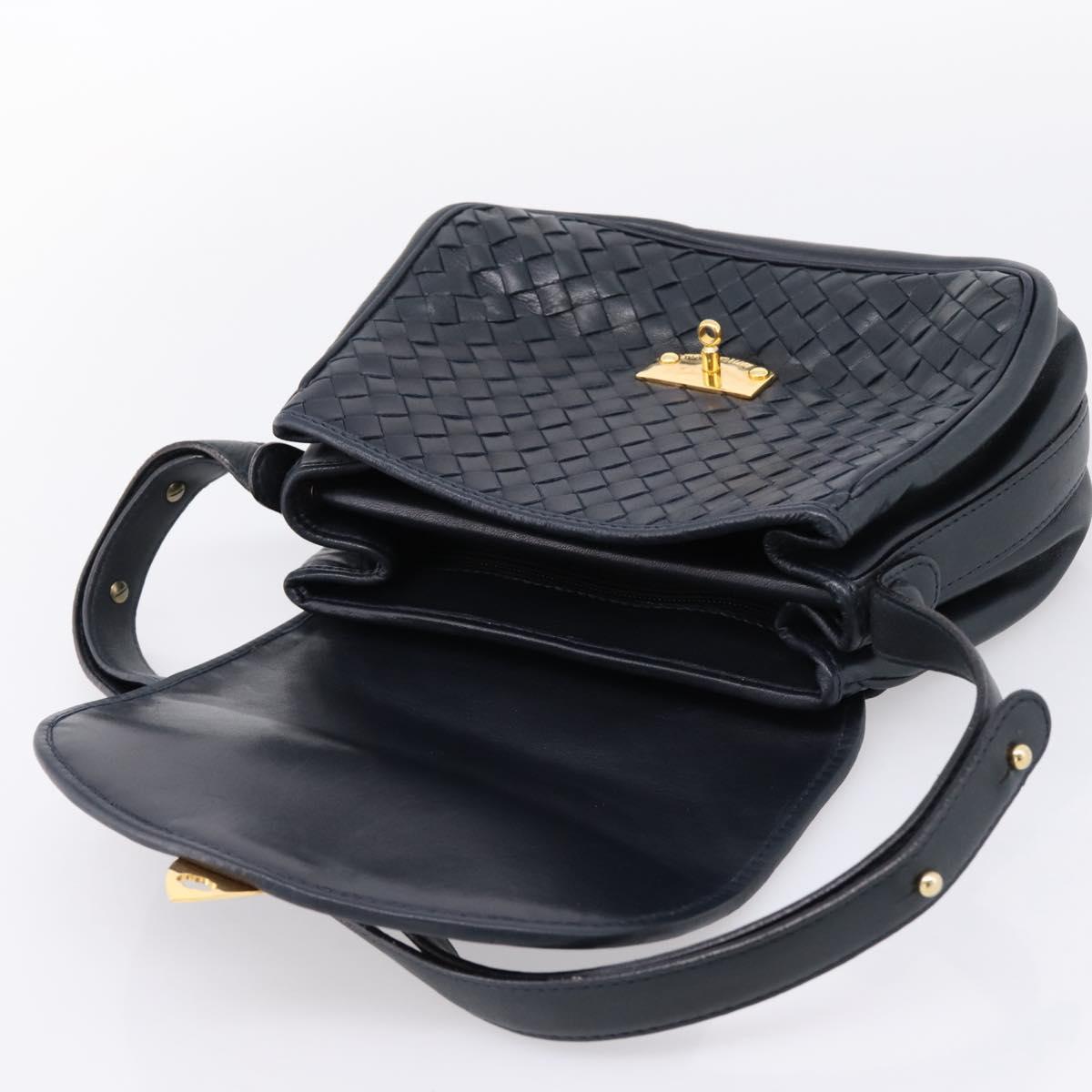Bottega Veneta INTRECCIATO Shoulder Bag Leather Black Gold Tone Auth mr2936