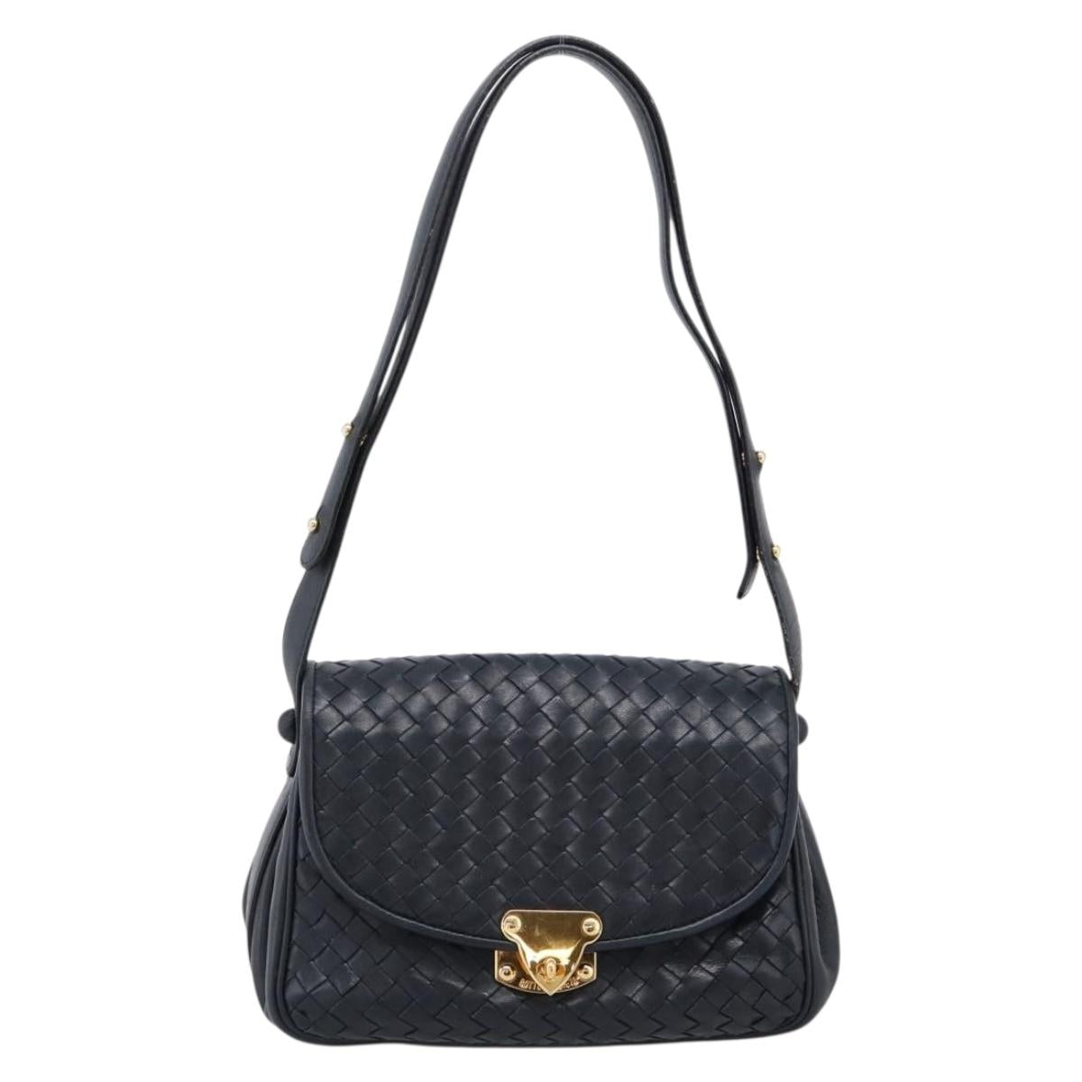 Bottega Veneta INTRECCIATO Shoulder Bag Leather Black Gold Tone Auth mr2936