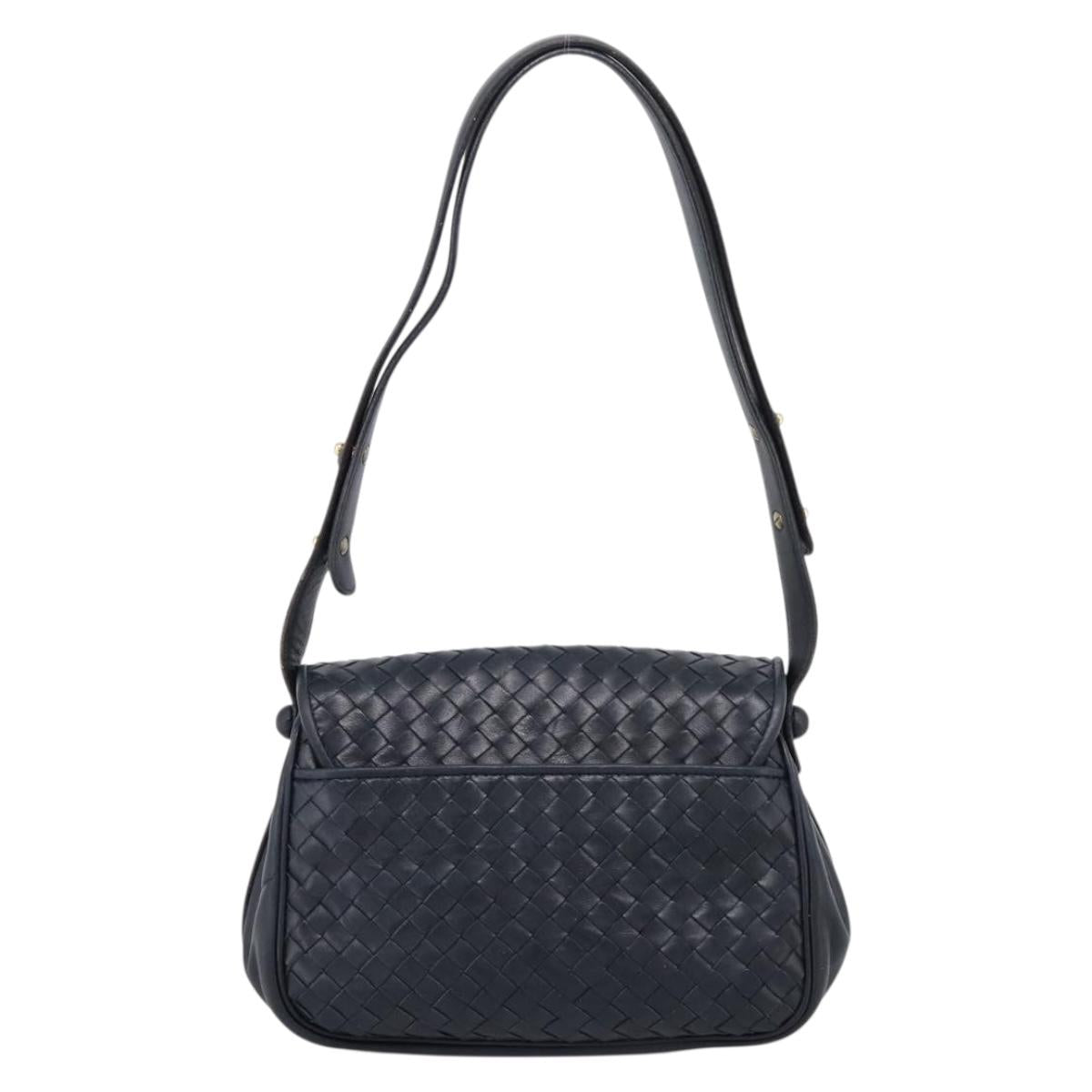 Bottega Veneta INTRECCIATO Shoulder Bag Leather Black Gold Tone Auth mr2936