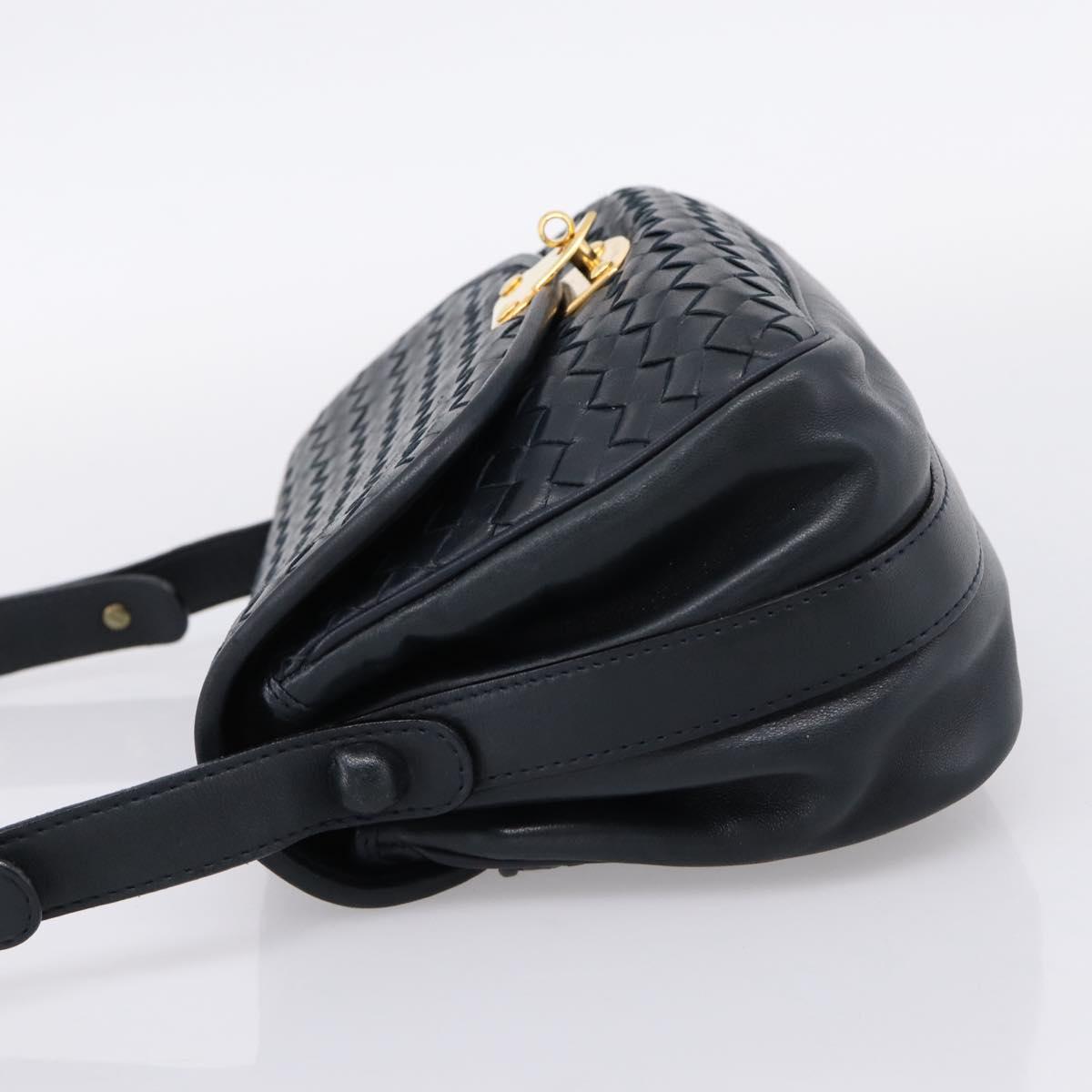 Bottega Veneta INTRECCIATO Shoulder Bag Leather Black Gold Tone Auth mr2936