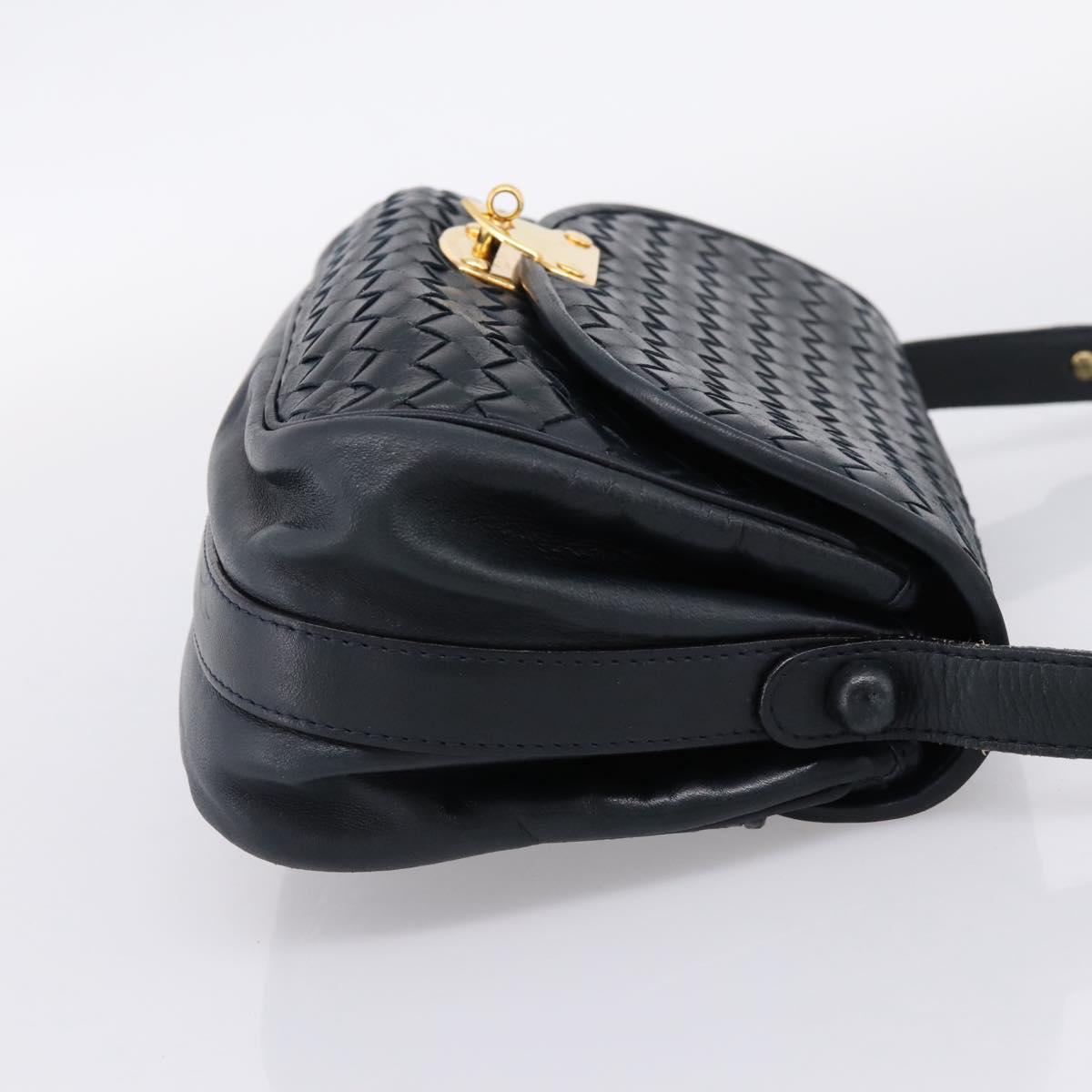 Bottega Veneta INTRECCIATO Shoulder Bag Leather Black Gold Tone Auth mr2936
