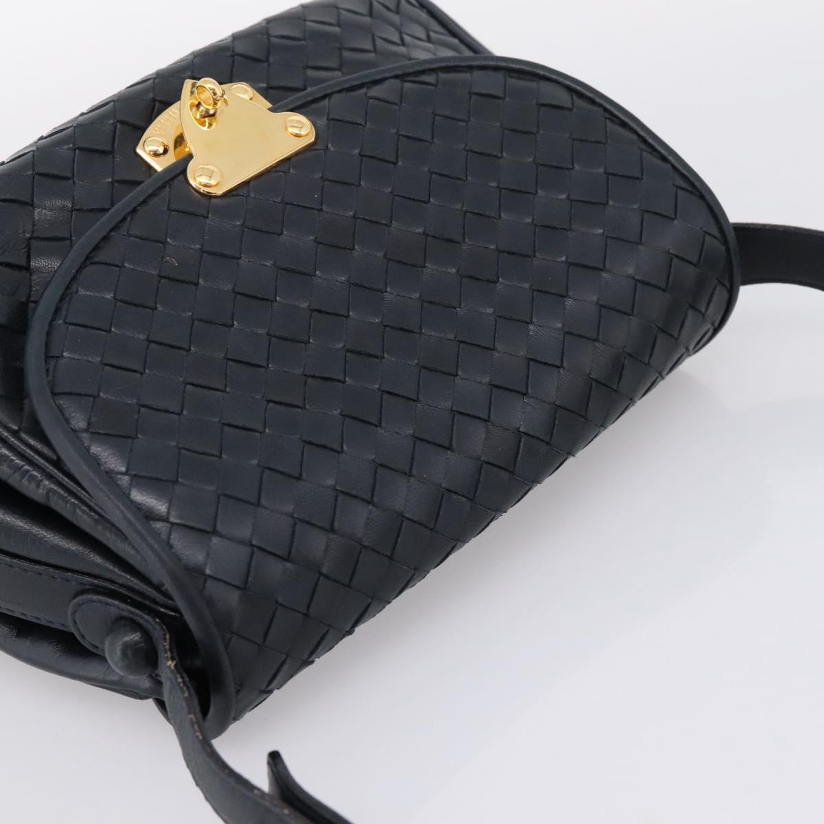 Bottega Veneta INTRECCIATO Shoulder Bag Leather Black Gold Tone Auth mr2936