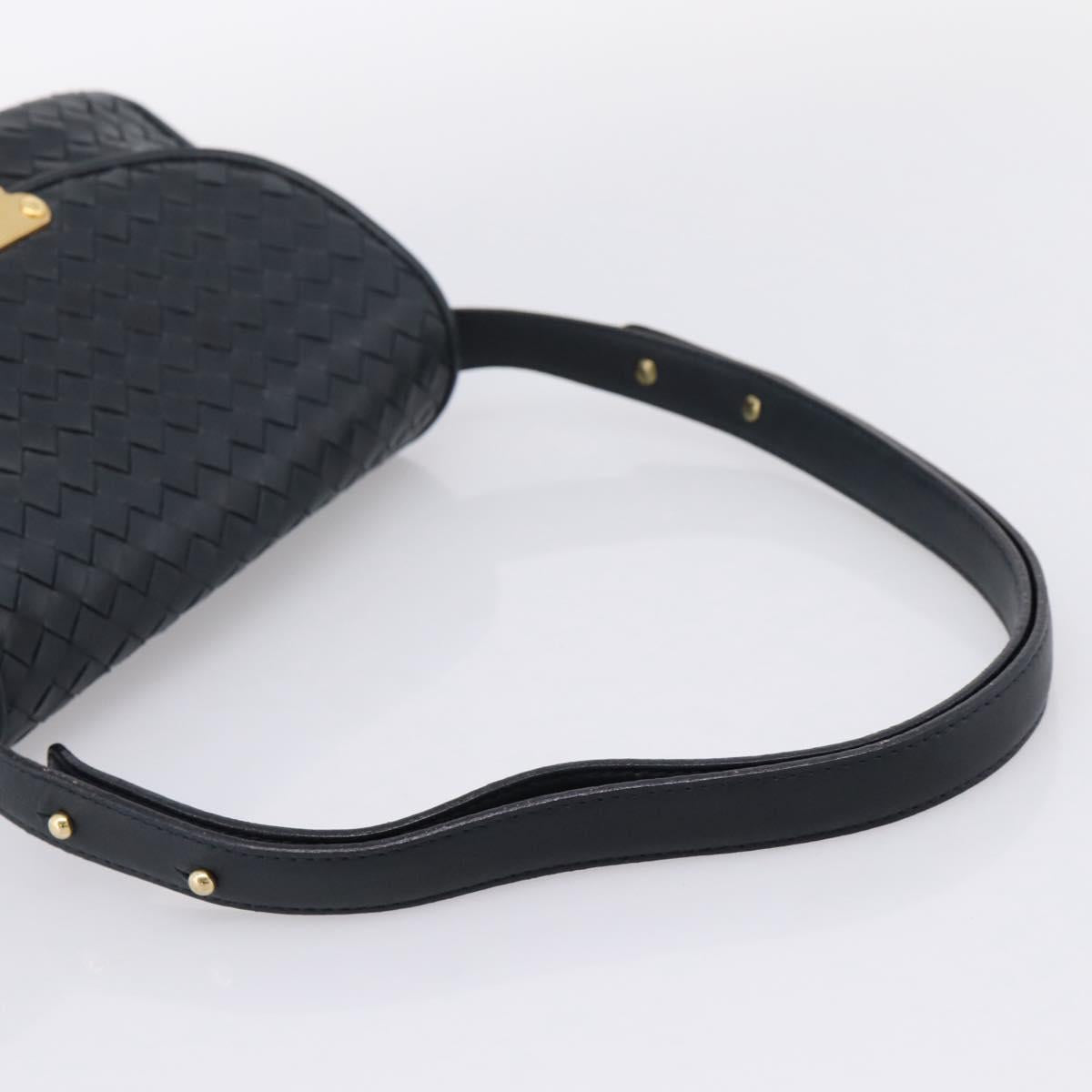 Bottega Veneta INTRECCIATO Shoulder Bag Leather Black Gold Tone Auth mr2936