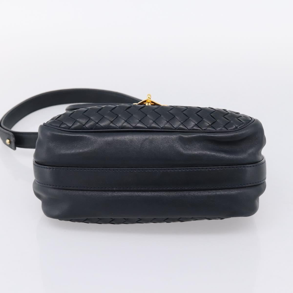 Bottega Veneta INTRECCIATO Shoulder Bag Leather Black Gold Tone Auth mr2936