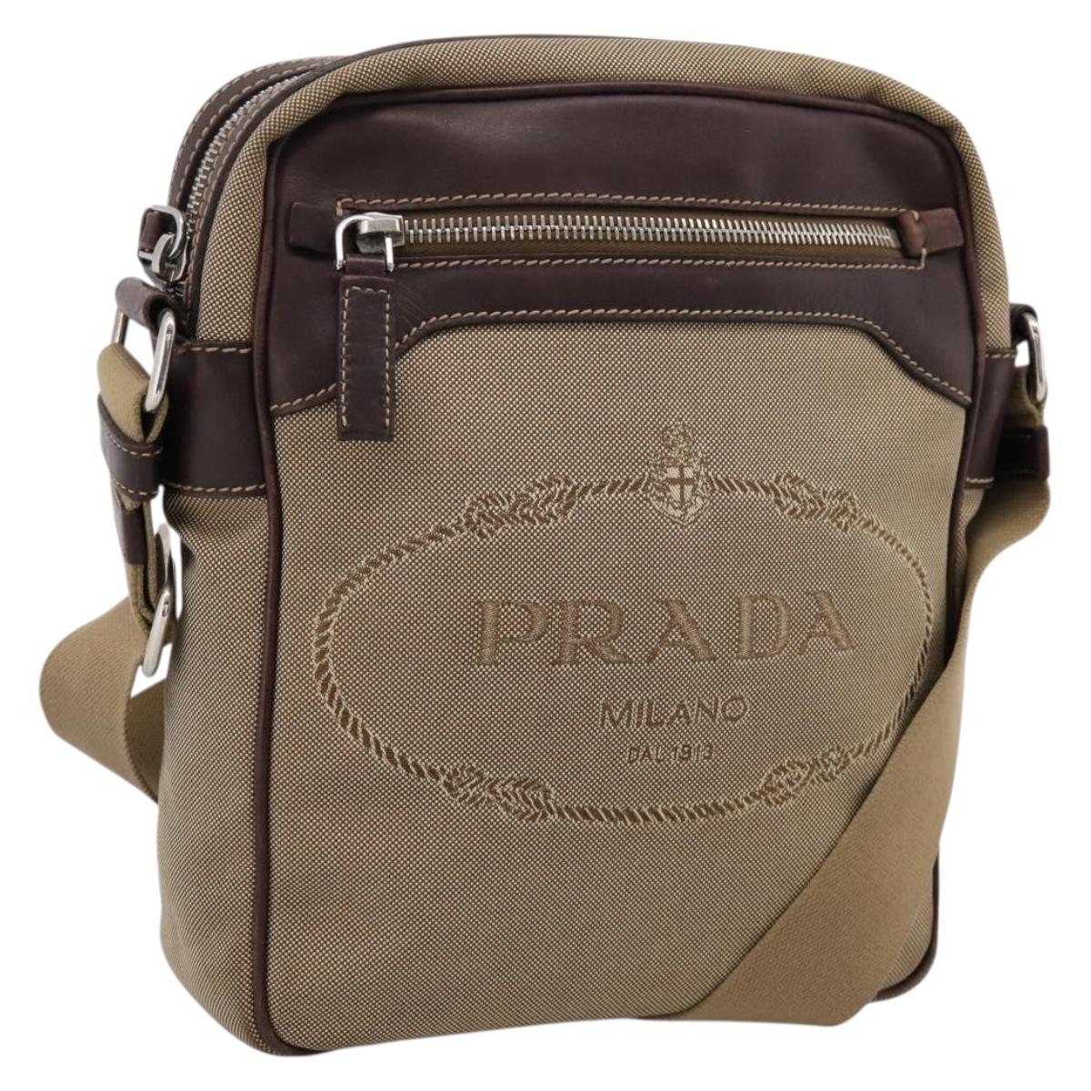 PRADA Shoulder Bag Canvas Brown Silver Auth mr2938