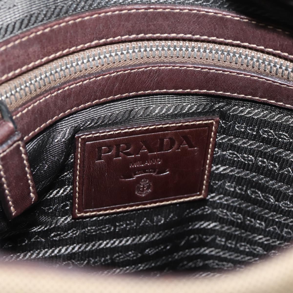 PRADA Shoulder Bag Canvas Brown Silver Auth mr2938