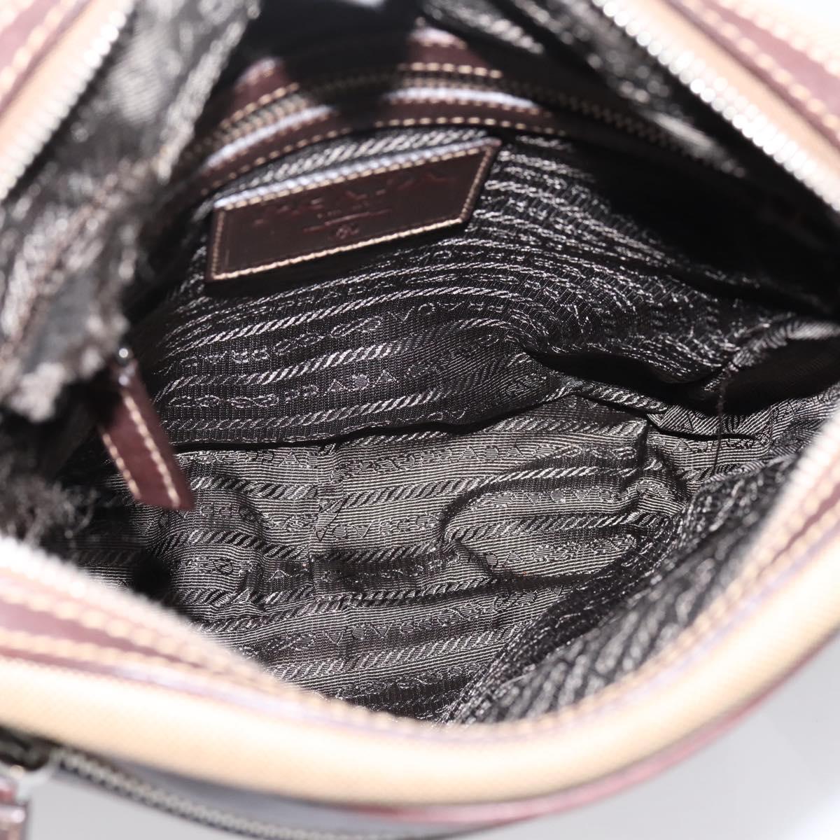 PRADA Shoulder Bag Canvas Brown Silver Auth mr2938