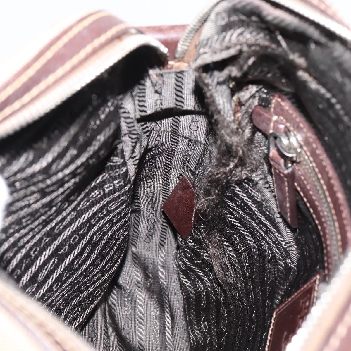PRADA Shoulder Bag Canvas Brown Silver Auth mr2938