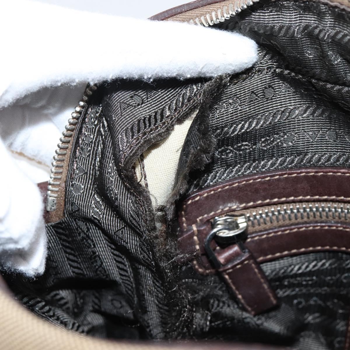PRADA Shoulder Bag Canvas Brown Silver Auth mr2938