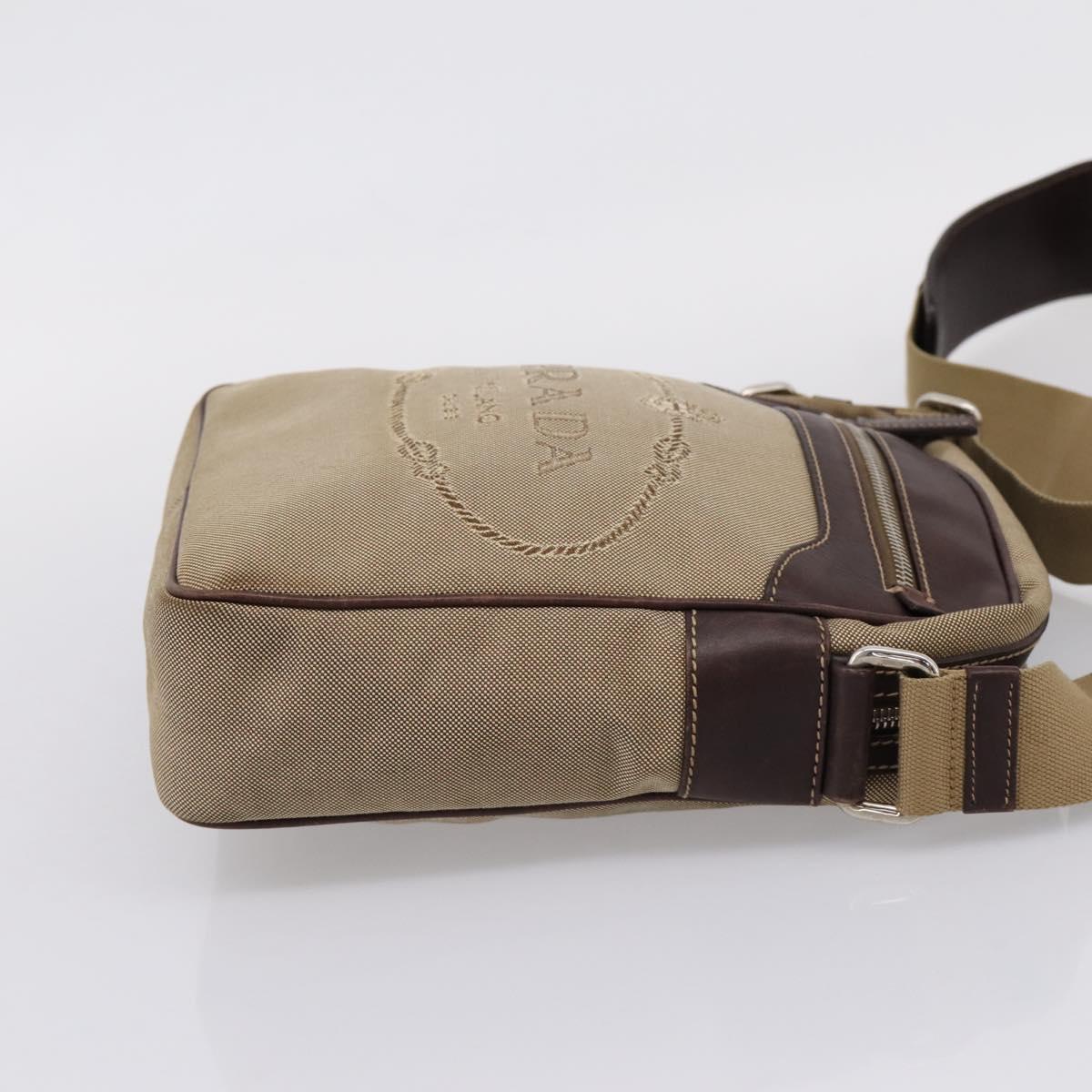 PRADA Shoulder Bag Canvas Brown Silver Auth mr2938