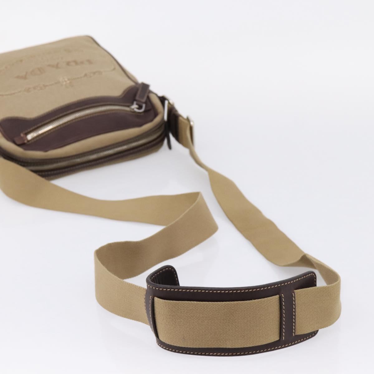 PRADA Shoulder Bag Canvas Brown Silver Auth mr2938