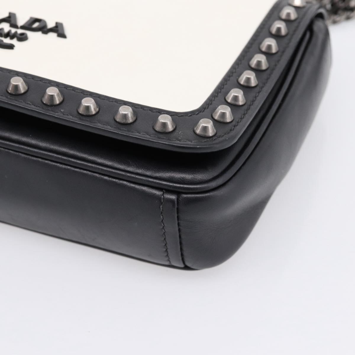 PRADA Chain Shoulder Bag Leather White Black Auth mr2939A