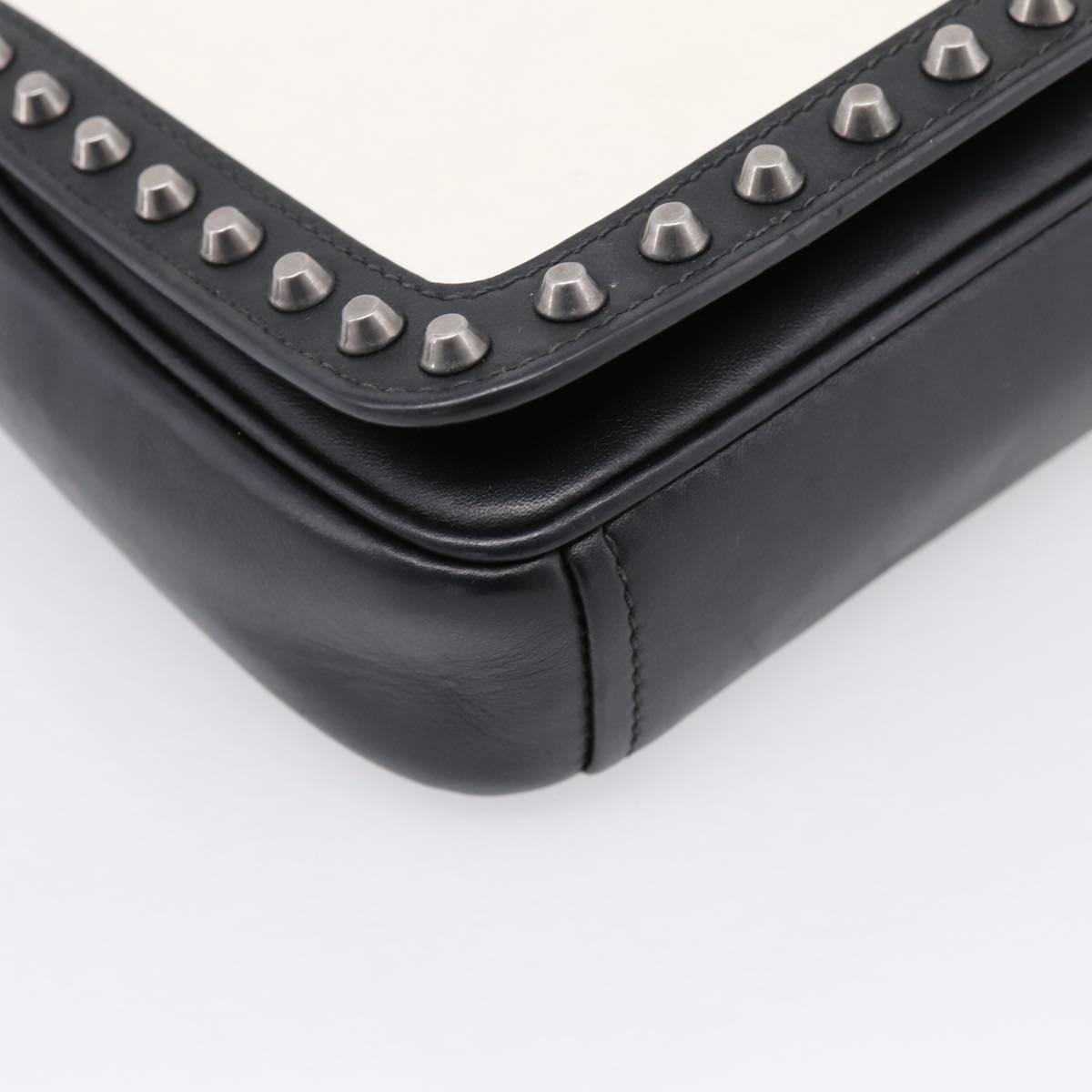 PRADA Chain Shoulder Bag Leather White Black Auth mr2939A