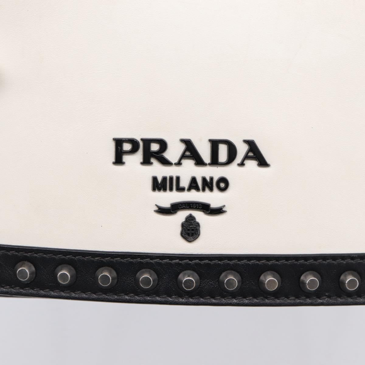 PRADA Chain Shoulder Bag Leather White Black Auth mr2939A