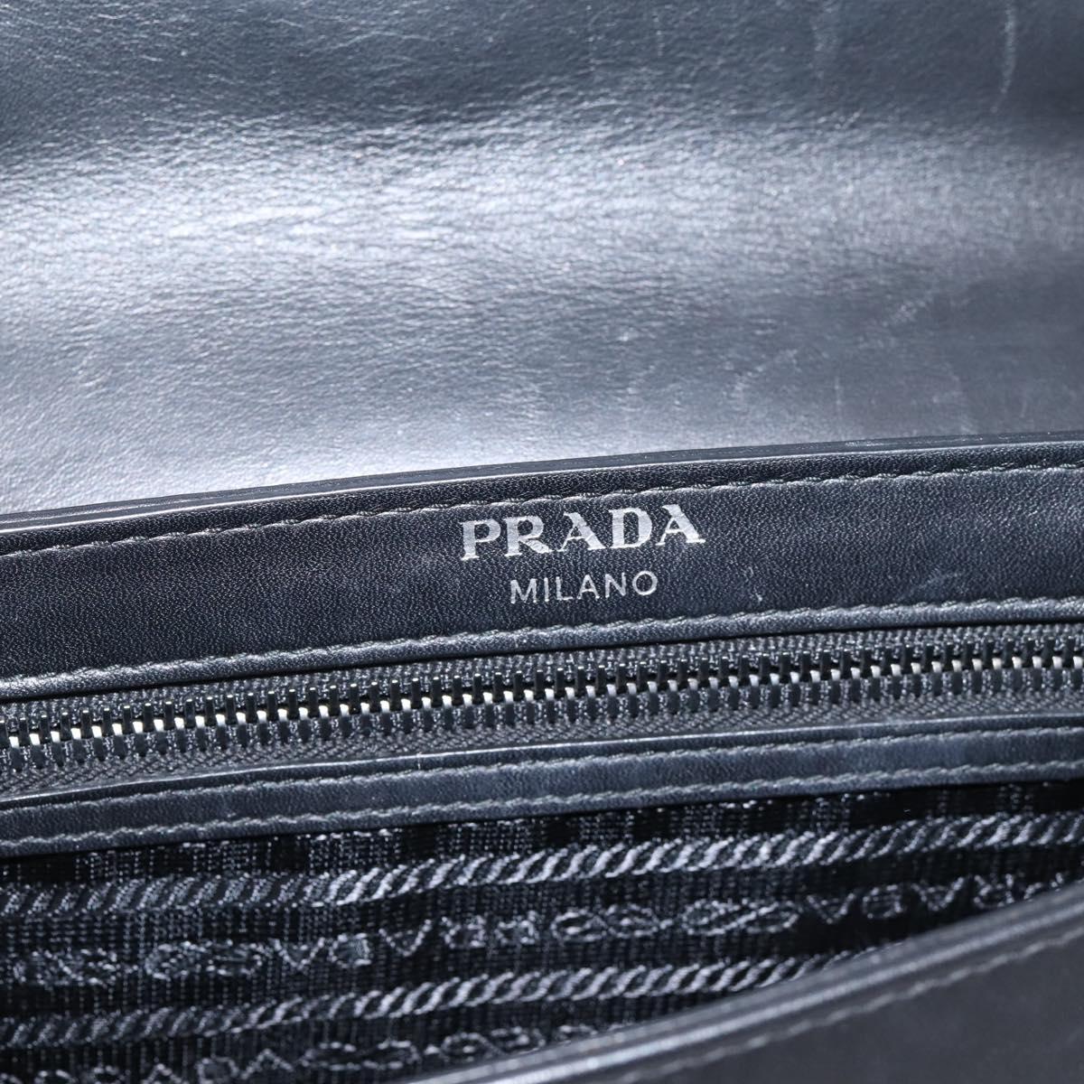 PRADA Chain Shoulder Bag Leather White Black Auth mr2939A