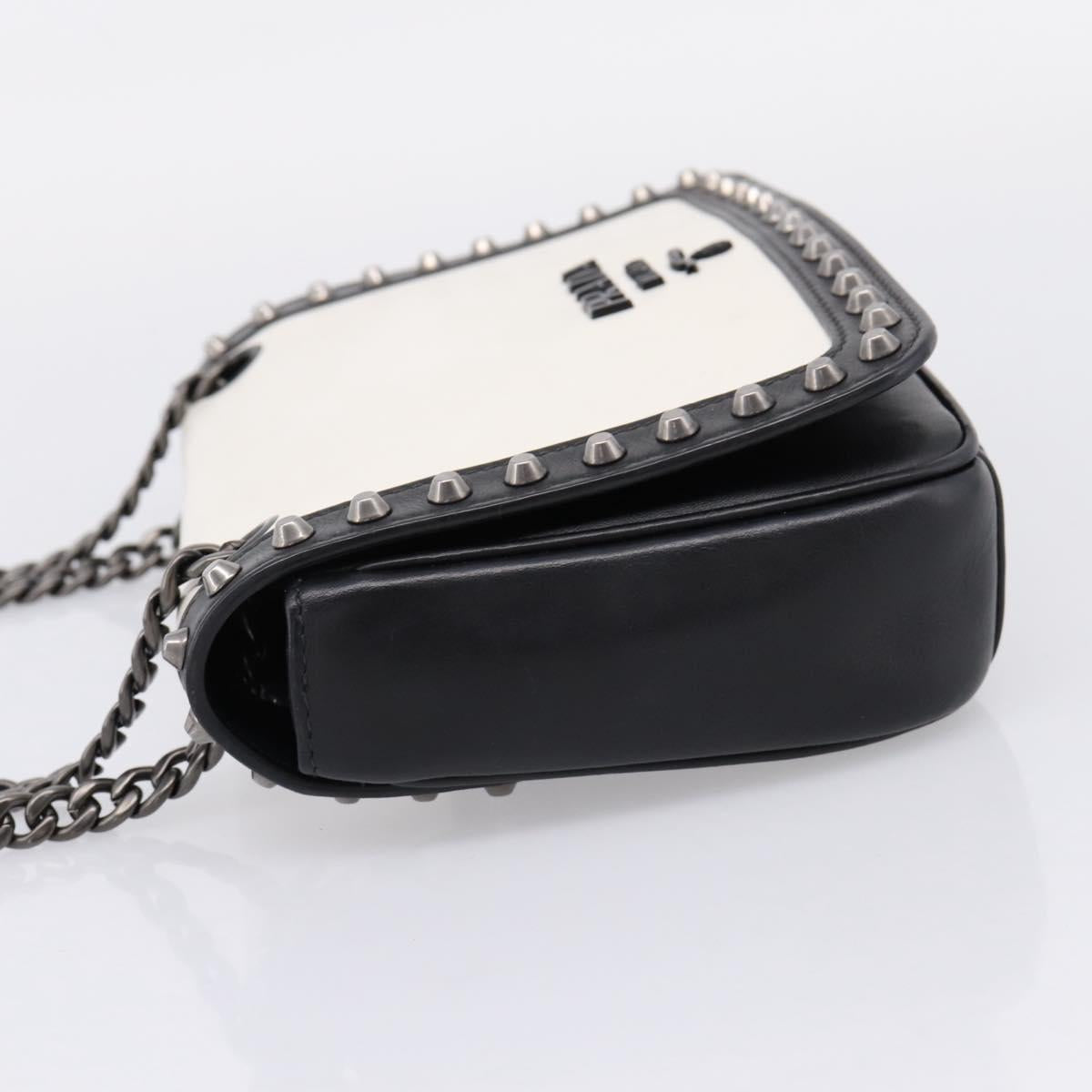 PRADA Chain Shoulder Bag Leather White Black Auth mr2939A