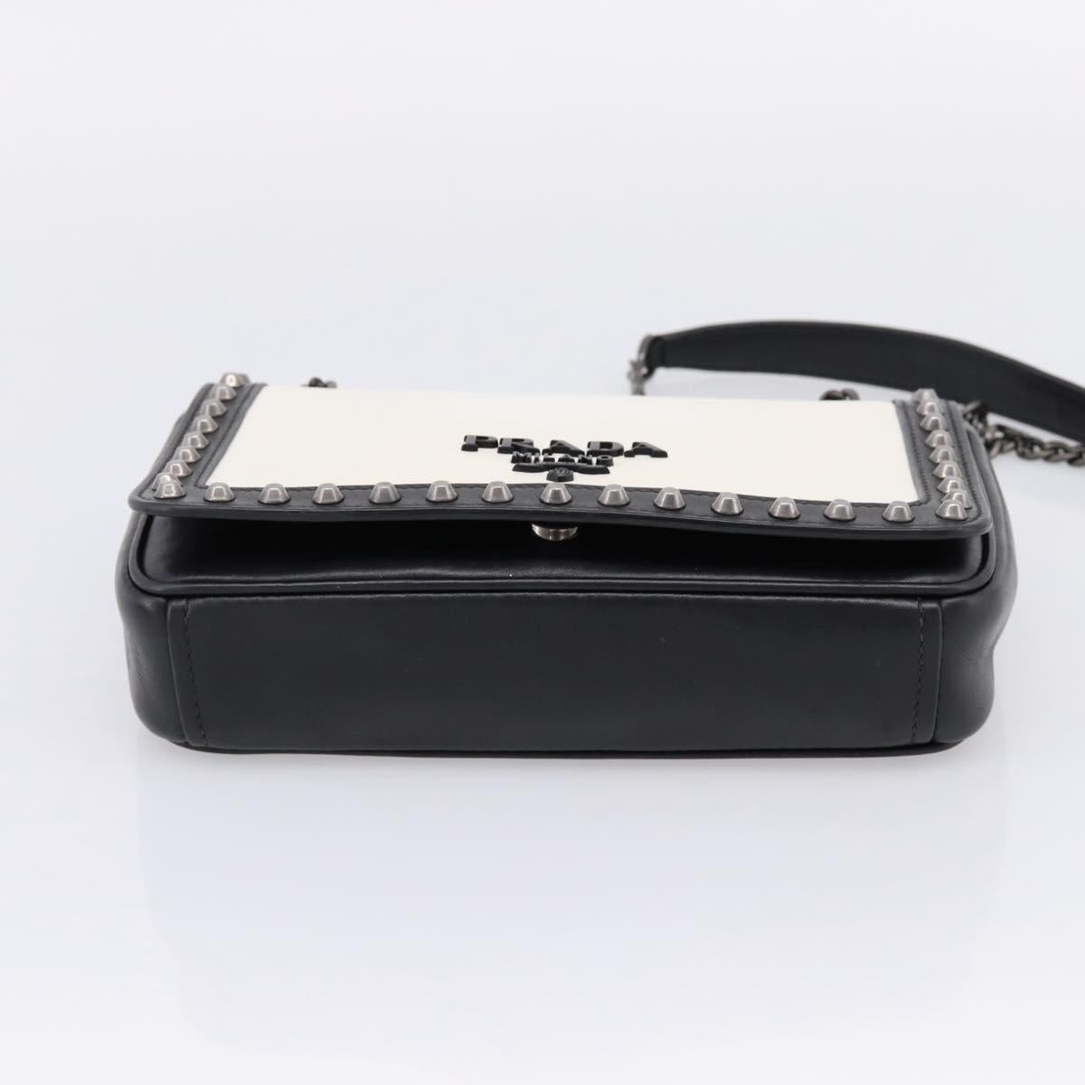 PRADA Chain Shoulder Bag Leather White Black Auth mr2939A