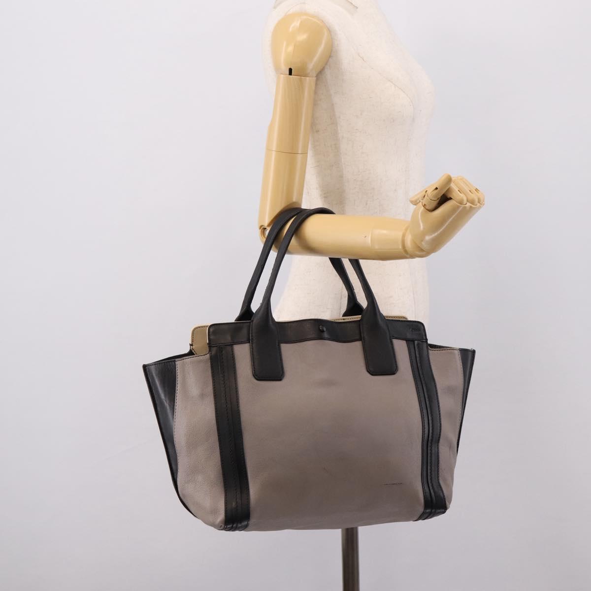 Chloe Hand Bag Leather Gray Gold Tone Auth mr2941