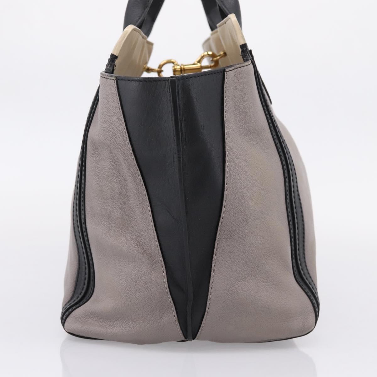 Chloe Hand Bag Leather Gray Gold Tone Auth mr2941