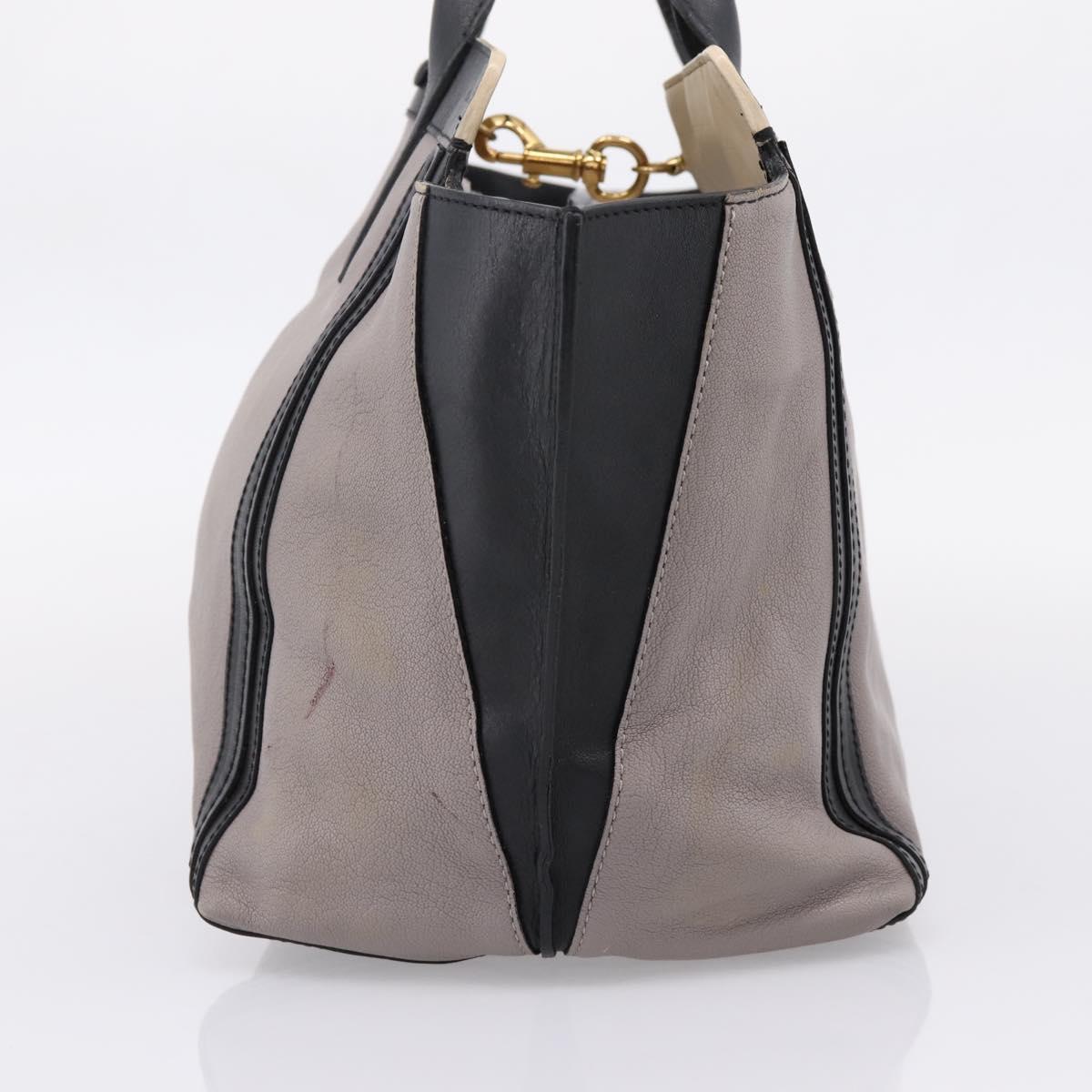 Chloe Hand Bag Leather Gray Gold Tone Auth mr2941