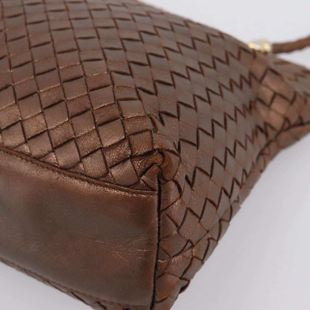 Bottega Veneta INTRECCIATO Shoulder Bag Leather Brown Gold Tone Auth mr2943A