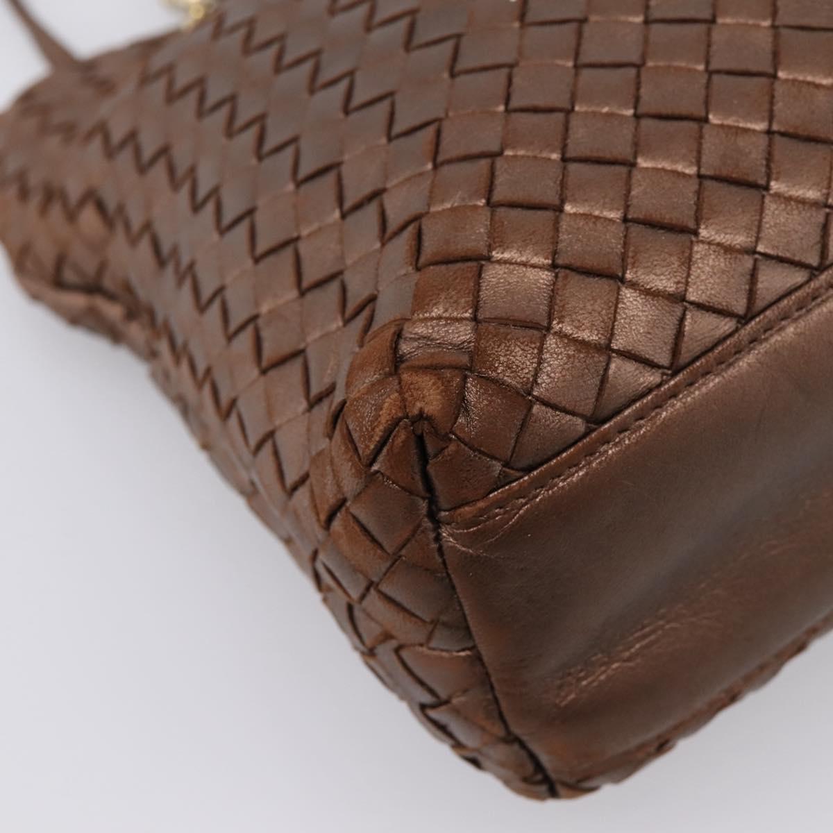 Bottega Veneta INTRECCIATO Shoulder Bag Leather Brown Gold Tone Auth mr2943A