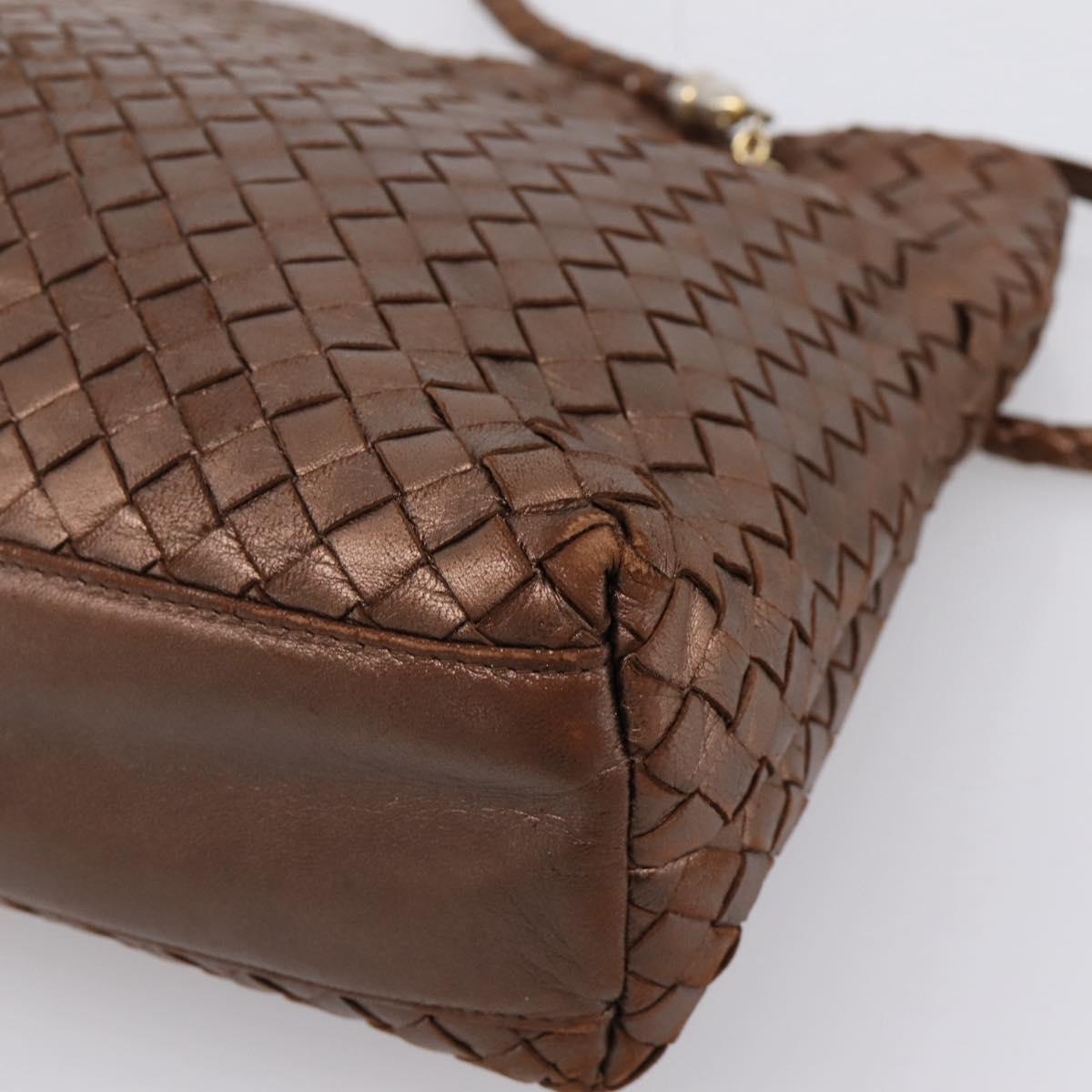 Bottega Veneta INTRECCIATO Shoulder Bag Leather Brown Gold Tone Auth mr2943A