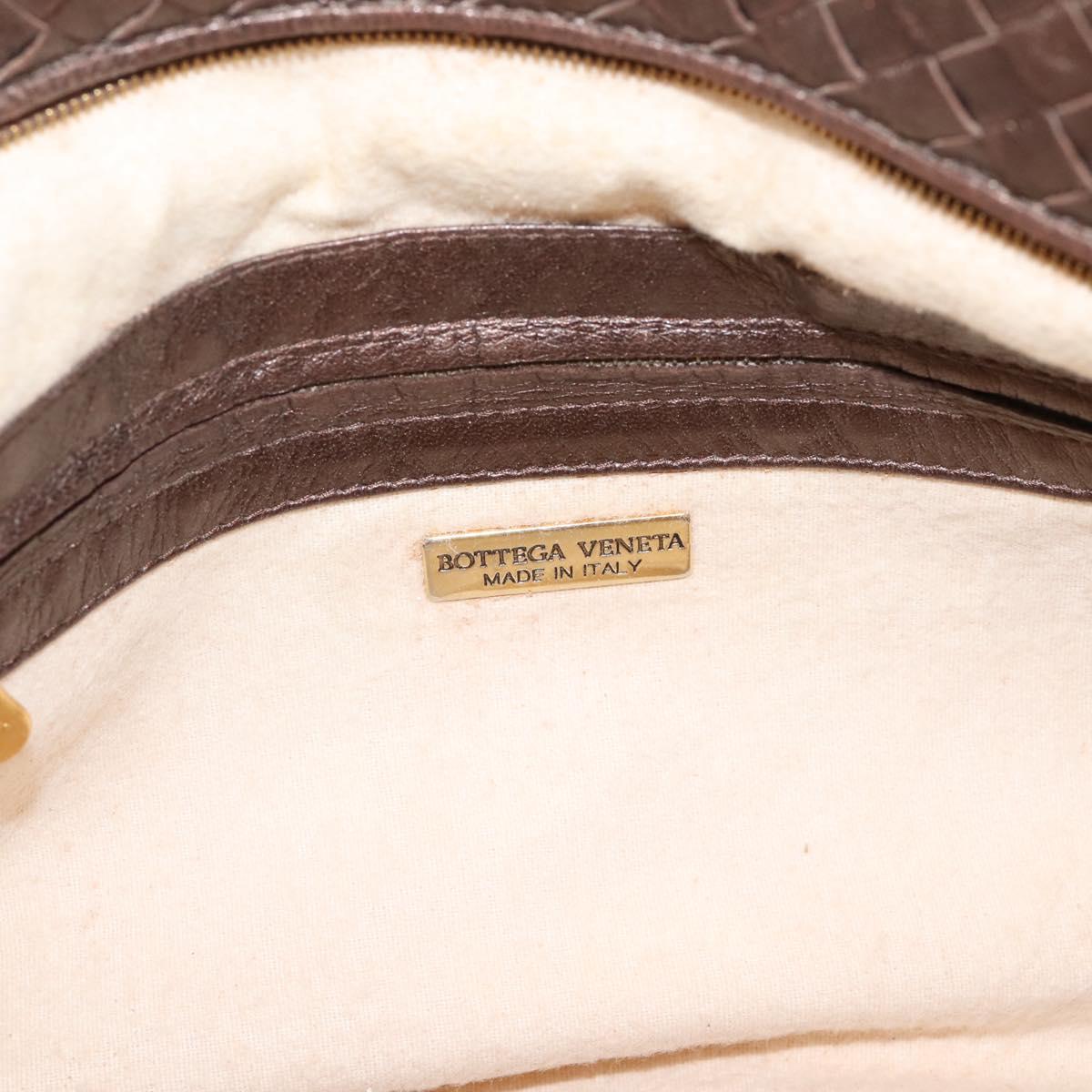 Bottega Veneta INTRECCIATO Shoulder Bag Leather Brown Gold Tone Auth mr2943A