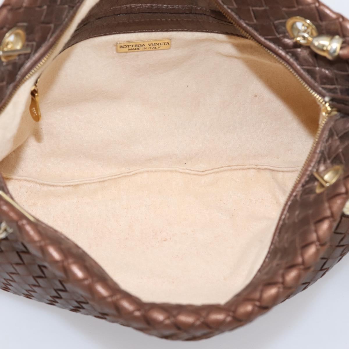 Bottega Veneta INTRECCIATO Shoulder Bag Leather Brown Gold Tone Auth mr2943A