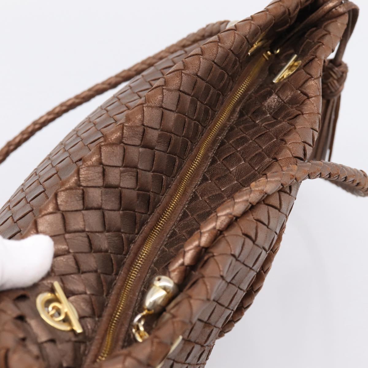 Bottega Veneta INTRECCIATO Shoulder Bag Leather Brown Gold Tone Auth mr2943A