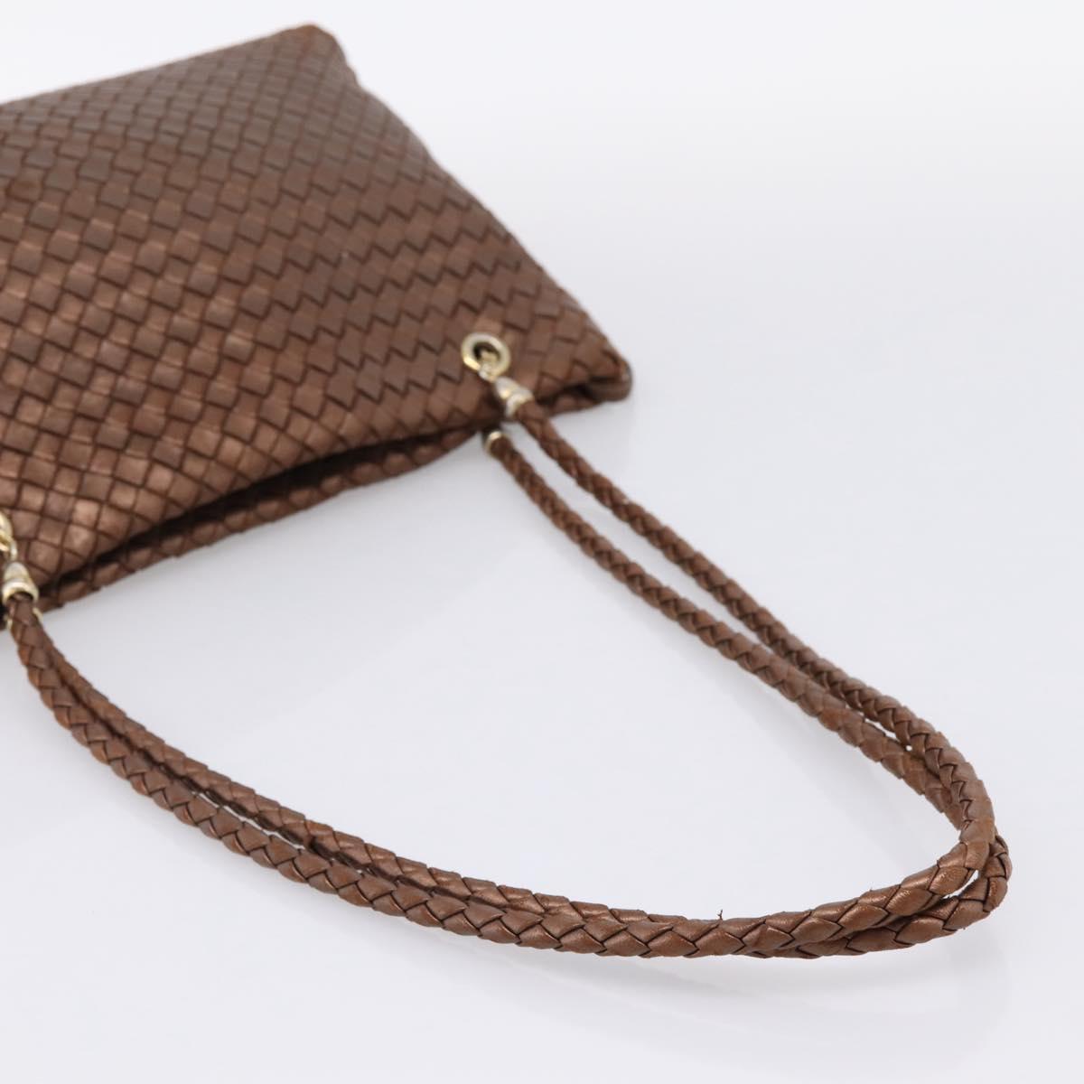 Bottega Veneta INTRECCIATO Shoulder Bag Leather Brown Gold Tone Auth mr2943A