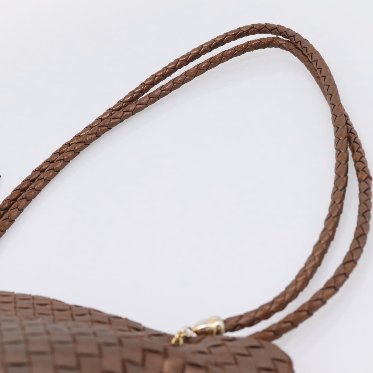 Bottega Veneta INTRECCIATO Shoulder Bag Leather Brown Gold Tone Auth mr2943A