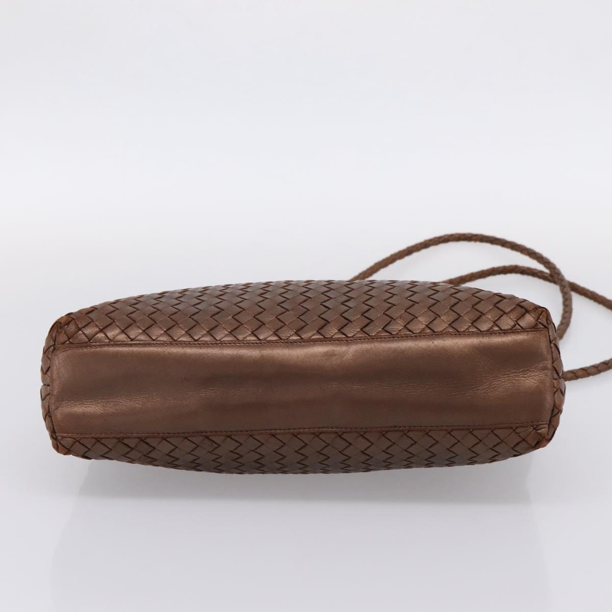 Bottega Veneta INTRECCIATO Shoulder Bag Leather Brown Gold Tone Auth mr2943A
