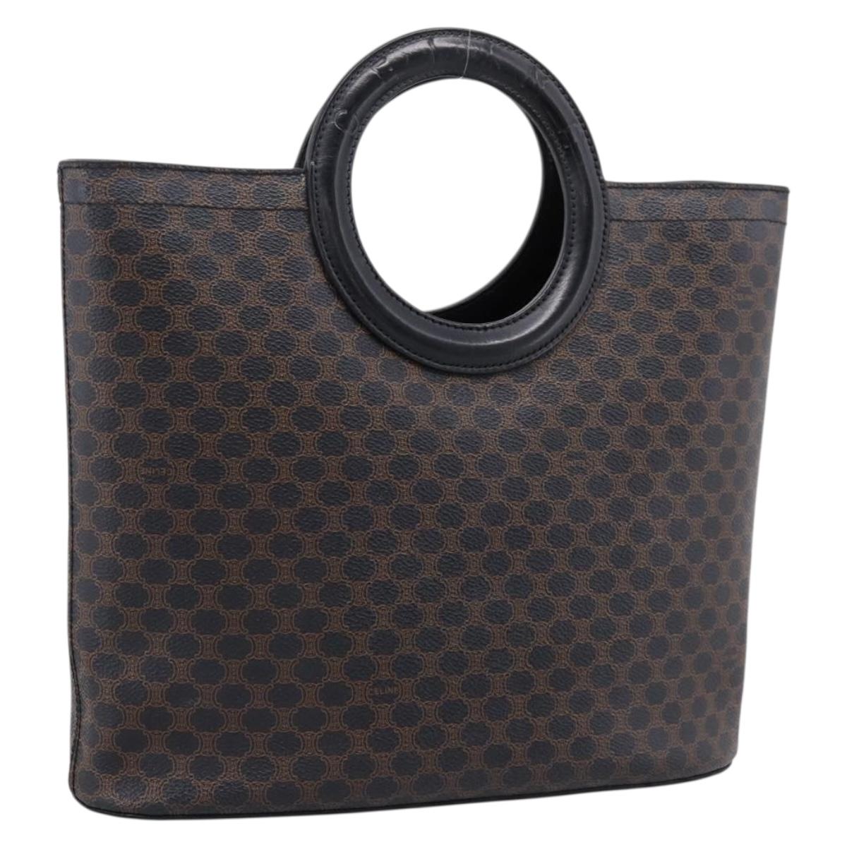 CELINE Macadam Canvas Hand Bag PVC Black Gold Tone Auth mr2944